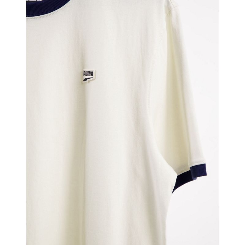 Activewear Uomo PUMA - Downtown - T-shirt bianco sporco con profili a contrasto e logo piccolo