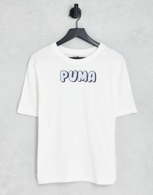 Puma Downtown t-shirt in bubble logo in white and pale blue