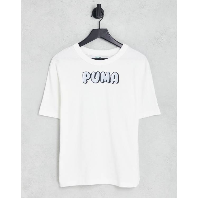 Puma Downtown t-shirt in ASOS bubble white and logo blue pale | in