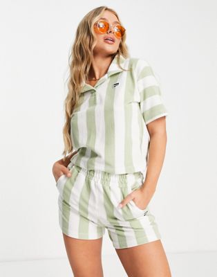 Puma Downtown towelling crop polo shirt in green stripe - exclusive to ASOS | ASOS