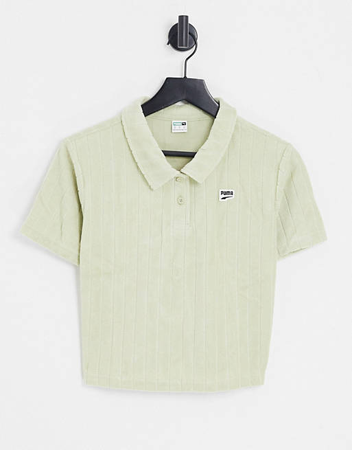Puma Downtown towelling polo T-shirt in sage green