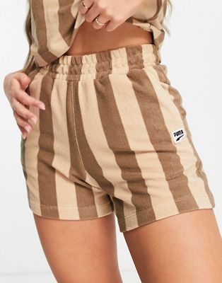 Puma Downtown towelling shorts in brown stripe - exclusive to ASOS | ASOS