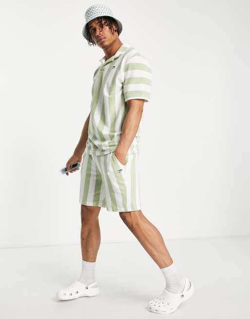 Puma Downtown towelling shorts in green stripe - exclusive to ASOS - MGREEN - MGREEN