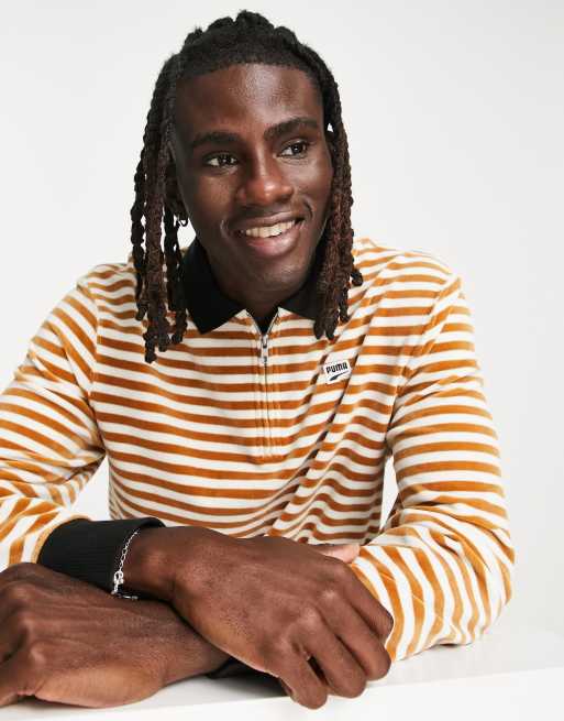 PUMA downtown velour polo in tan stripe TAN ASOS