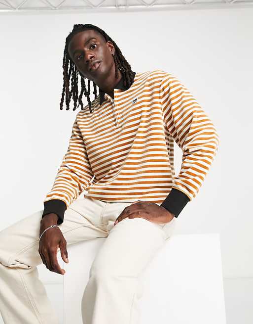 Puma downtown velour polo in tan stripe | ASOS