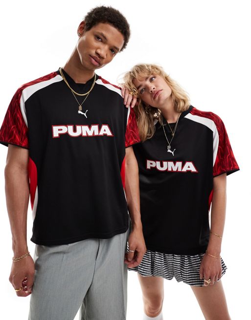 PUMA – Dżersejowa koszulka piłkarska w stylu retro w czarnym i czerwonym kolorze