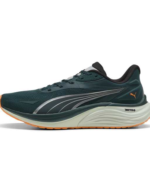 Puma Electrify nitro™ 4 running shoes in green terrain-heat fire