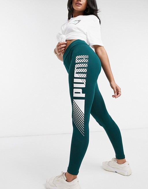 Puma ESS+ graphic leggings in green