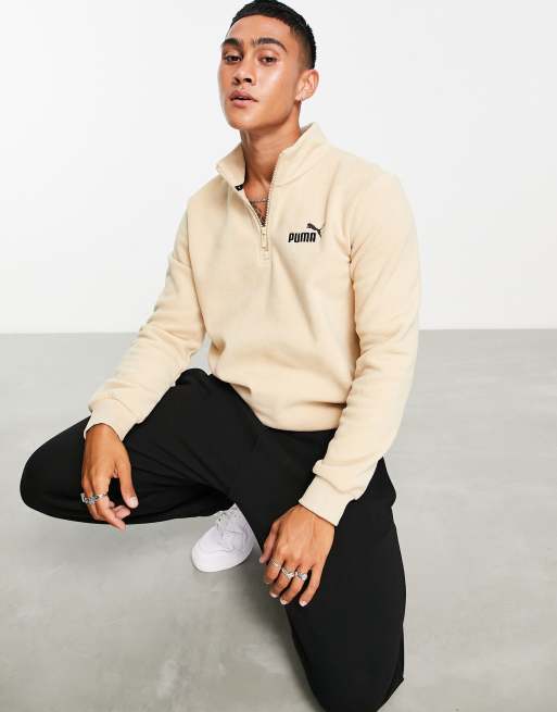 PUMA essentials 1/4 zip fleece in beige | ASOS