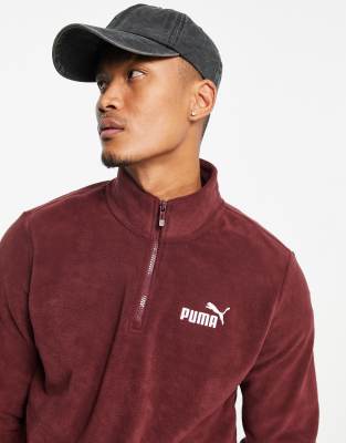 Puma essentials 1/4 zip fleece in burgundy