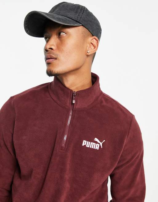 Puma essentials 1 4 zip fleece in burgundy