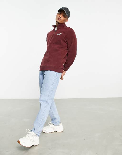 Puma essentials 1 4 zip fleece in burgundy