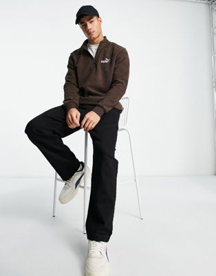 Puma Essentials 1/4 zip fleece sweatshirt in chocolate brown