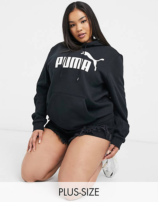 Women Puma essentials big logo hoodie in black 