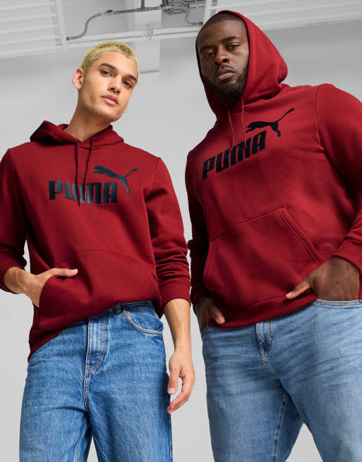 Puma Essentials big logo hoodie in burgundy