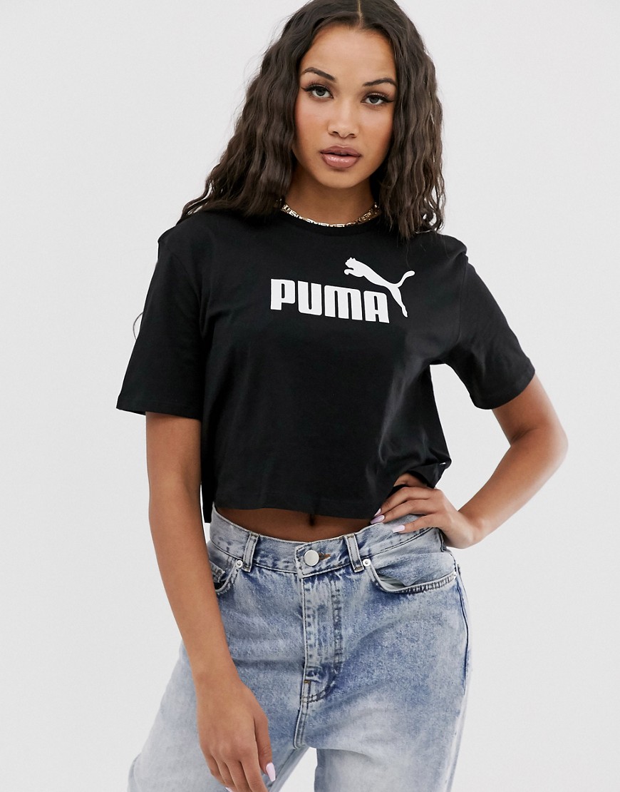 Puma Essentials black cropped logo t-shirt