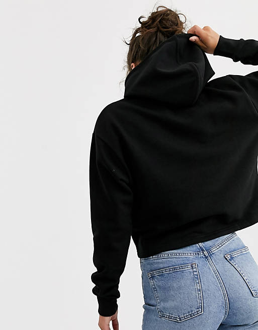 Women Puma Essentials+ black logo cropped hoodie 