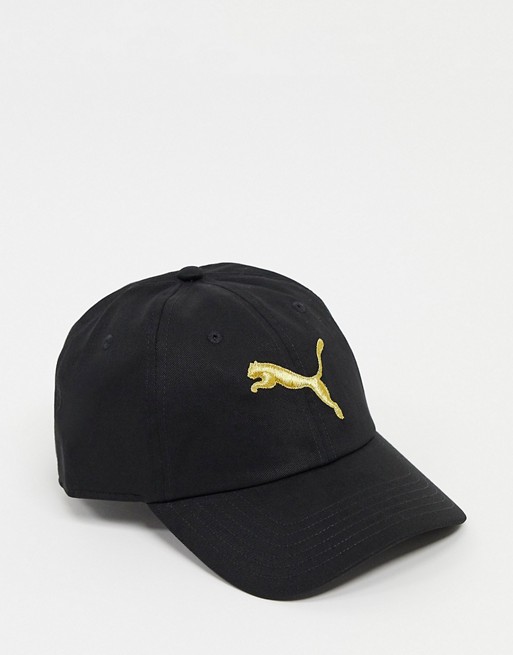 Puma essentials cap in black and gold