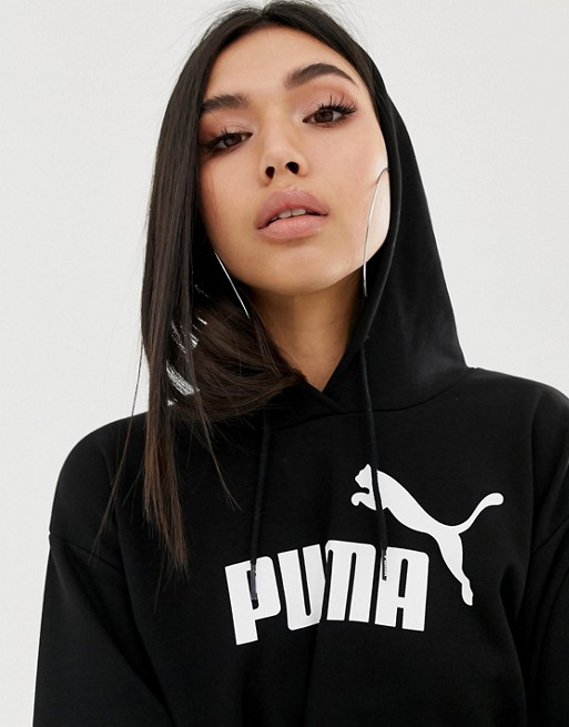 Puma Essentials cropped black hoodie | ASOS