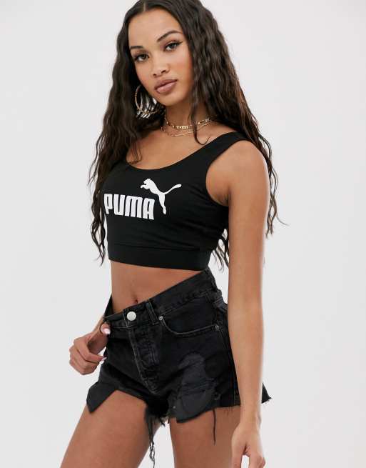 Puma Essentials cropped bralet in black | ASOS