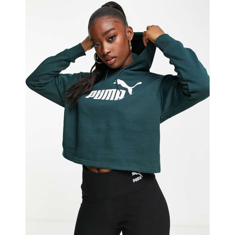 Puma Essentials cropped hoodie in dark green ASOS