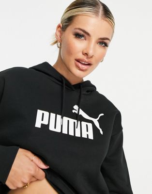 Puma Essentials cropped logo hoodie in black - ASOS Price Checker