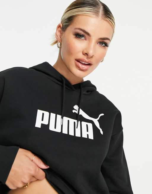 cropped Essentials in hoodie black Puma logo | ASOS