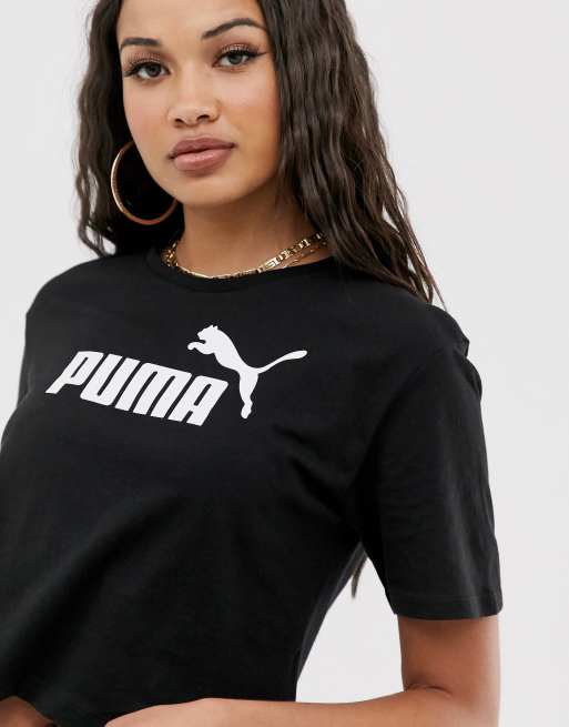 Puma Essentials Cropped Logo T Shirt In Black Asos