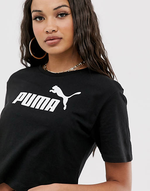 حبوب منع الحمل للطوارئ Puma Essentials cropped logo t-shirt in black حبوب منع الحمل للطوارئ