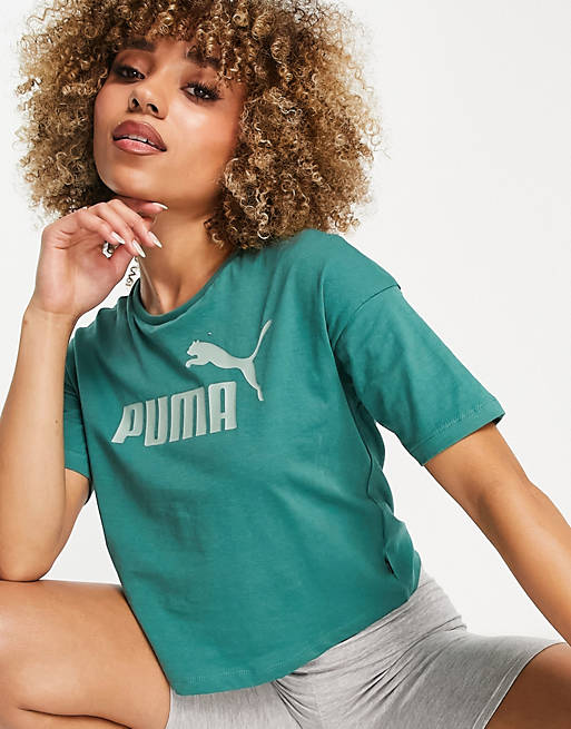 Puma essentials cropped logo t-shirt in sage