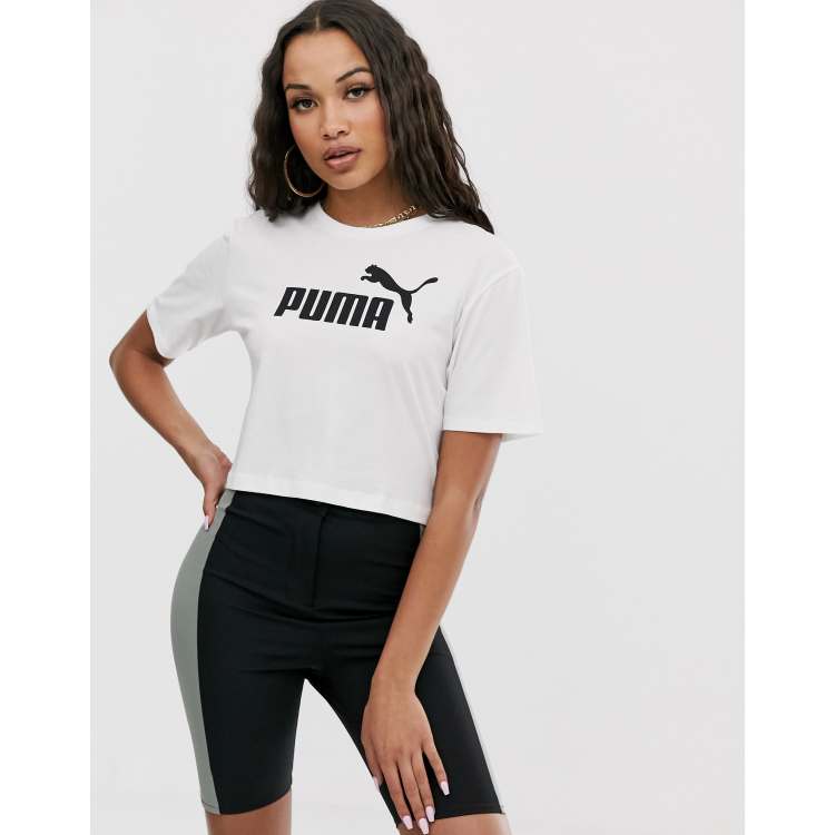 Puma Essentials cropped logo t-shirt in white | ASOS