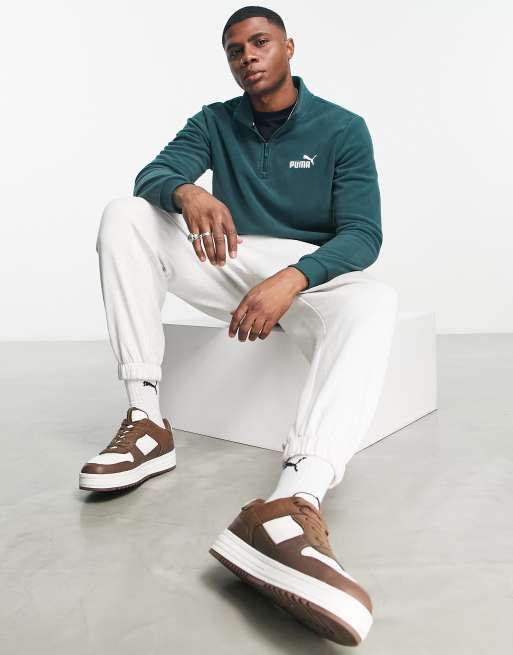 PUMA – Essentials – Grön fleece med 1/4-lång dragkedja