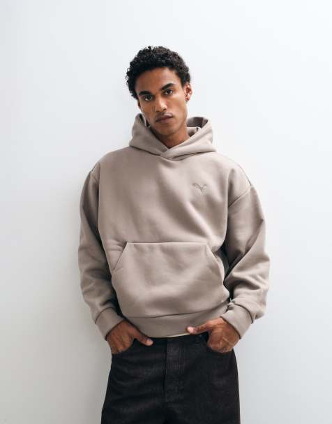 Puma Essentials heavy fleece boxy hoodie oversized in beige - view 1