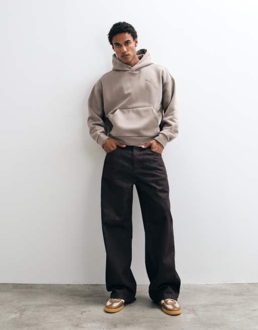 Puma Essentials heavy fleece boxy hoodie oversized in beige, 2 of 5