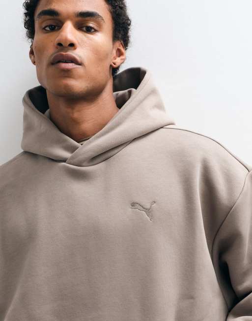 Puma Essentials heavy fleece boxy hoodie oversized in beige, 3 of 5