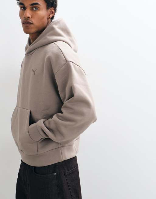 Puma Essentials heavy fleece boxy hoodie oversized in beige, 4 of 5