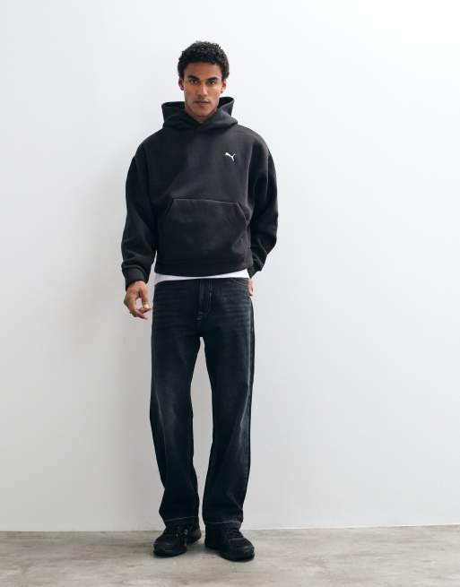 Puma Essentials heavy fleece boxy hoodie oversized in black, 2 of 5