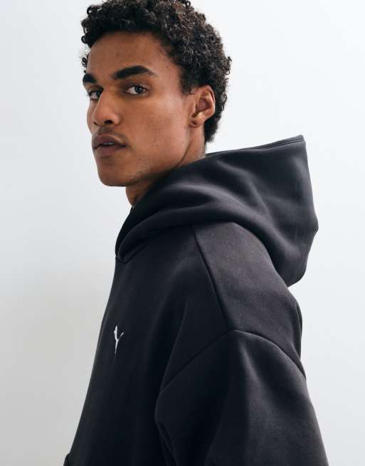 Puma Essentials heavy fleece boxy hoodie oversized in black, 4 of 5