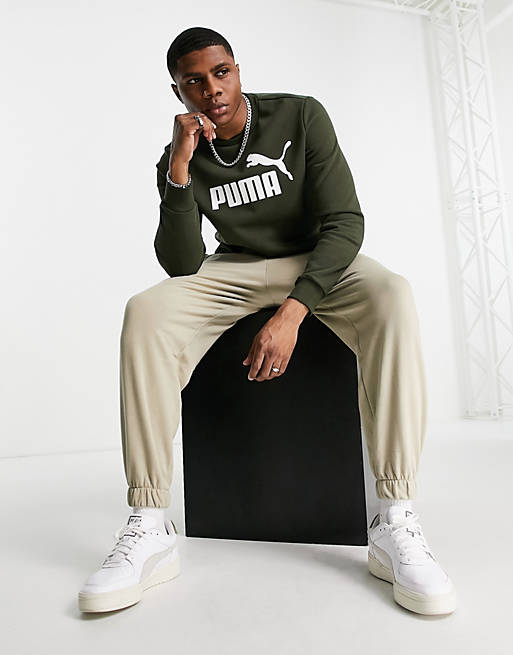Puma Essentials large chest logo sweatshirt in khaki