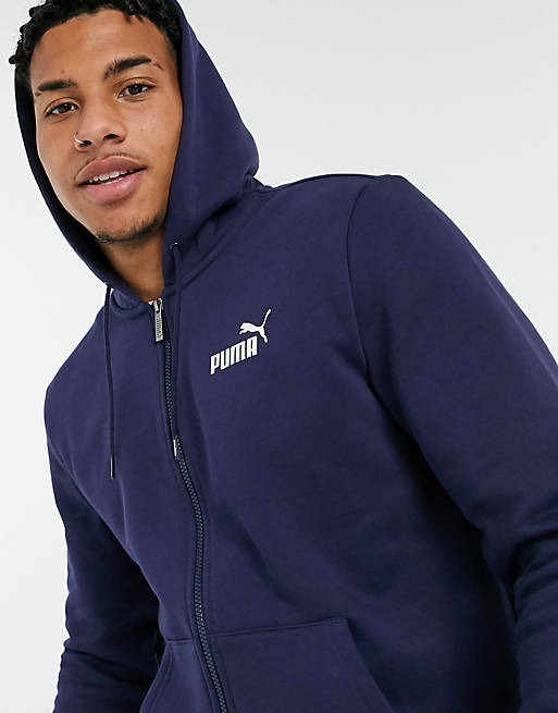 Puma Essentials large chest logo zip up hoodie in navy | ASOS
