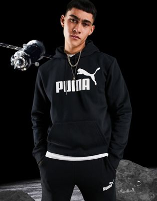 Puma Essentials large logo hoodie in black