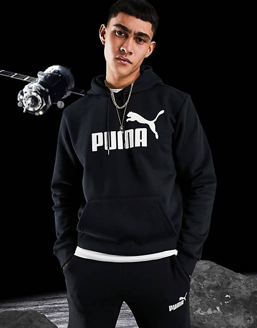 Puma Essentials large logo hoodie in black