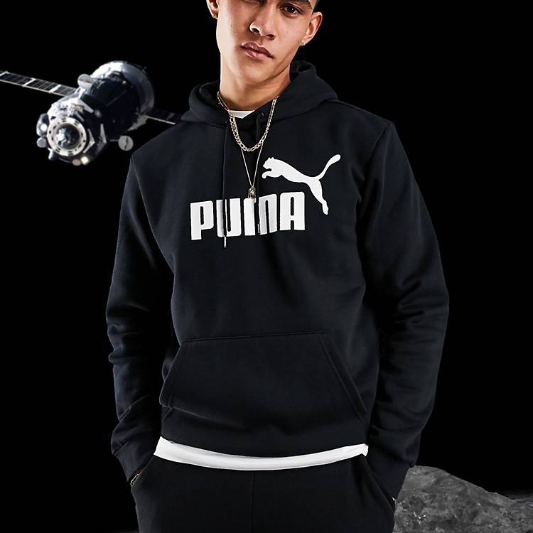Puma Essentials large logo hoodie in black | ASOS