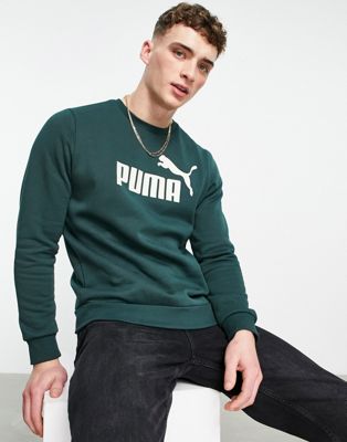 Puma Essentials large logo sweatshirt in dark green