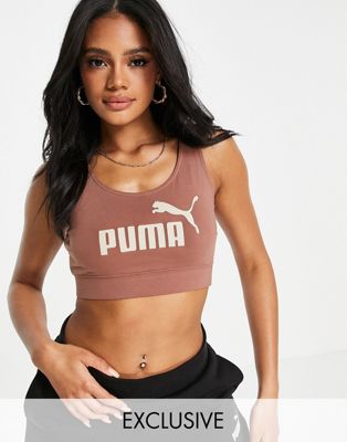 Puma Essentials logo bralette in brown