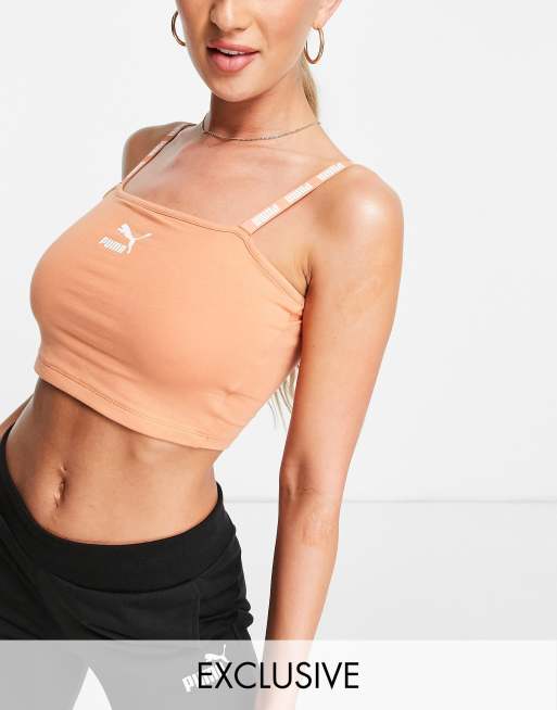 Puma essentials logo bralette in tawny brown