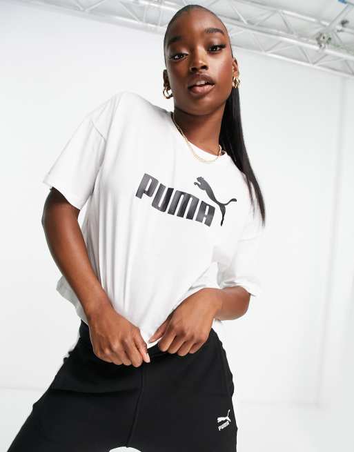 Puma Essentials logo cropped t-shirt in white