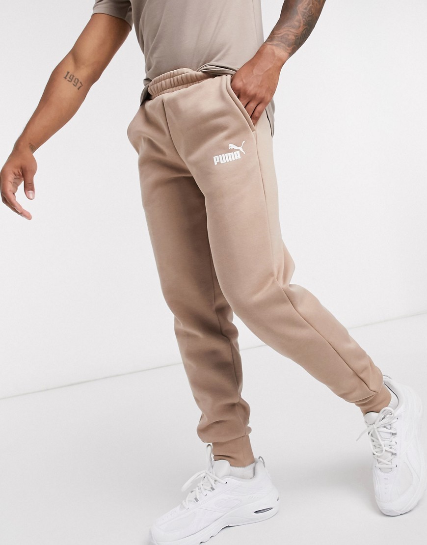 Puma Essentials logo sweatpants in dark tan
