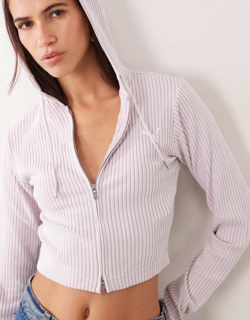 Puma Essentials ribbed full-zip slim hoodie in pink, 2 of 4