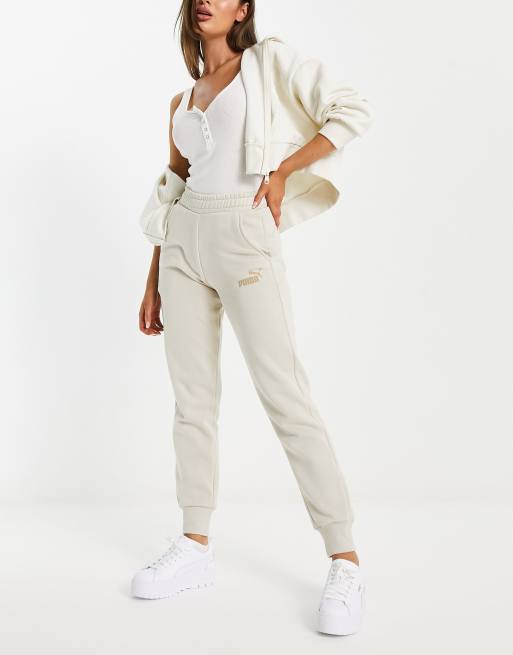 Puma essentials small logo joggers in off white | ASOS